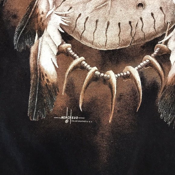 Menchego Bear Spirit Native American Graphic‎ Black T-Shirt Men Size XL y2K - Picture 4 of 8